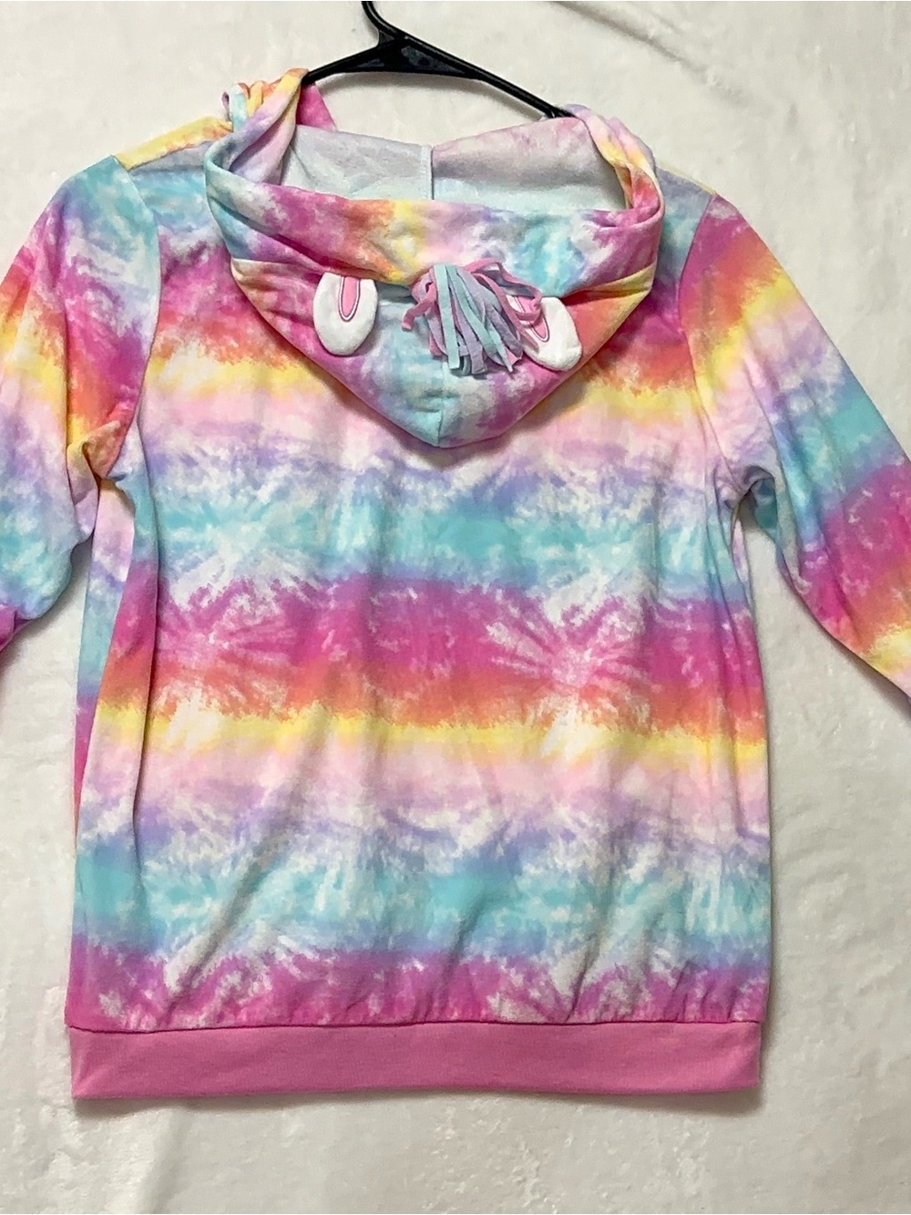 Girls Pastel Rainbow Tie-Dye Hooded Sweatshirt with Tassel Detail